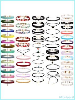 60pc Stretch Choker Necklace Set Velvet Lace Tattoo Gothic Layered